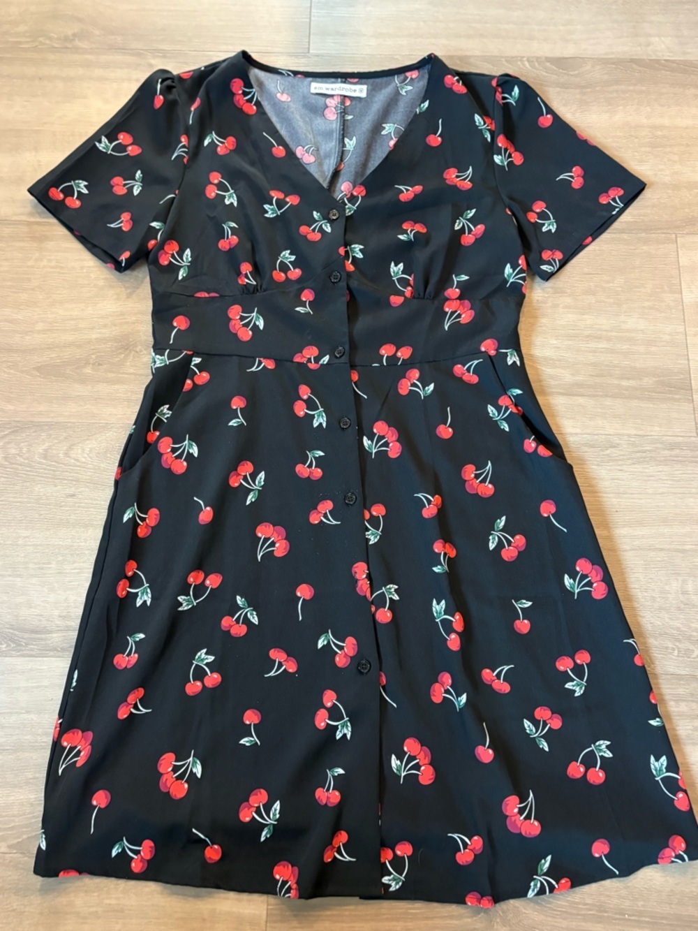 Retro Cherry Print A-Line Mini Dress- size M - Picture 3 of 8